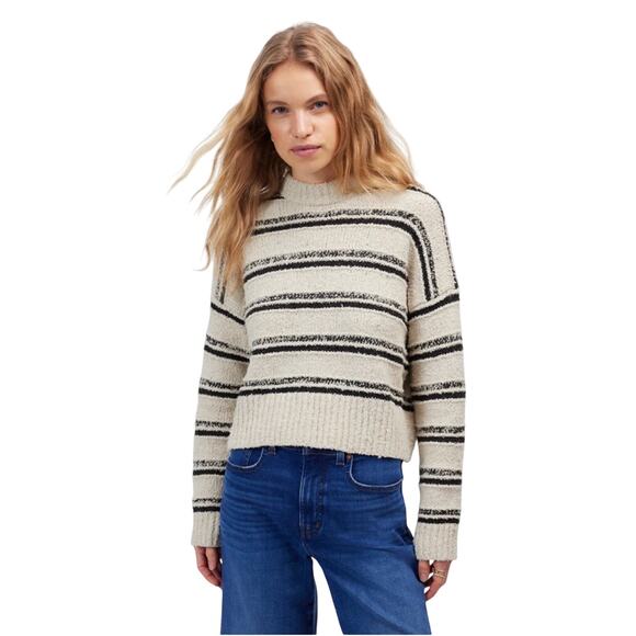 Madewell Eyelash Yarn Striped Sweater Cream Black Medium NWT - Picture 1 of 9